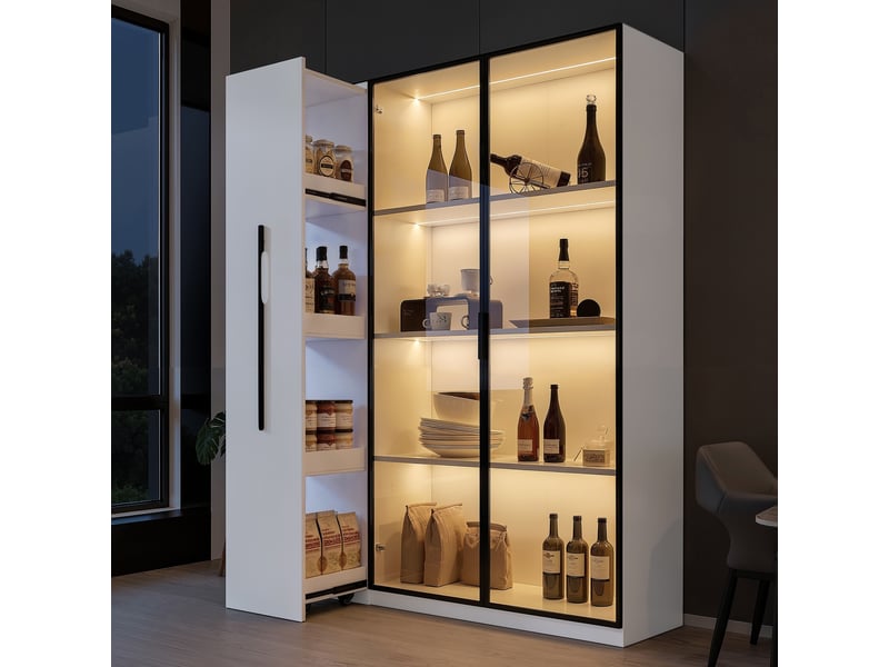  Vitrine d'exposition - 110,5x35x160cm - armoire rangement coulissante avec verre trempé &amp; led - blanc  - Conforama C