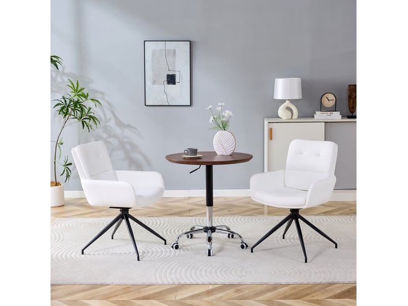  Lot de 2 chaises de salle à manger 49x50x85 cm rotatives 360°, fauteuil de table, pour cuisine, blanc et noir, métal+pu  - Conforama D