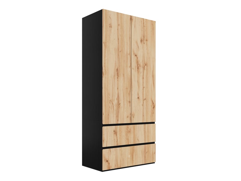  Armoire 90x50x200 cm avec 1 barre de penderie, 2 tiroirs et 2 portes, mdf et panneau de particules, bois  - Conforama A