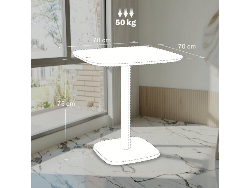  Table à manger carrée 70x70 cm – marron – 4 personnes, plateau épais de 2,5 cm, pied central stable  - Conforama C