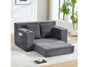 Canapé droit convertible VIVRYN 2 places Velours côtelé gris avec coffre de rangement