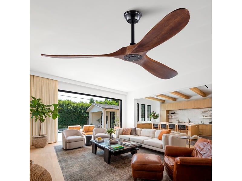  Ventilateur de plafond sans lumière 152 cm noir et noyer foncé, 6 vitesses  - Conforama E