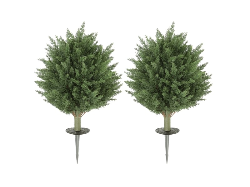  Lot de 2 plantes artificielles cyprès vertes uv, 387 feuilles, avec piquet, idéales pour terrasse et jardin  - Conforama A
