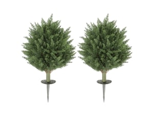 Lot de 2 plantes artificielles cyprès vertes uv, 387 feuilles, avec piquet, idéales pour terrasse et jardin