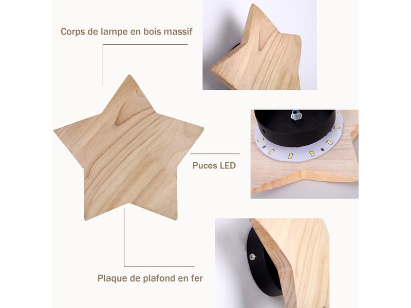  Appliques murales led moderne 18w applique bois créative étoile  22cm  - Conforama A