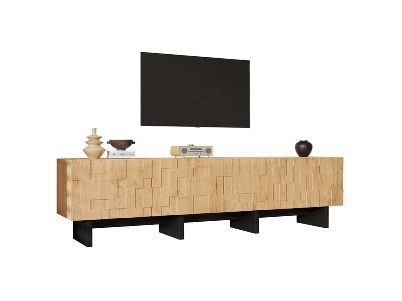  Meuble tv 180 cm 4 portes avec rangement jusqu'à 75 pouces homvra  - Conforama A