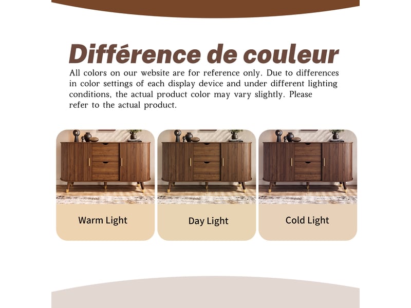  Buffet noyer, 2 tiroirs, rangement, étagères réglables, portes coulissantes, design moderne - mdf et bois - 140x40x79.5cm  - Conforama D