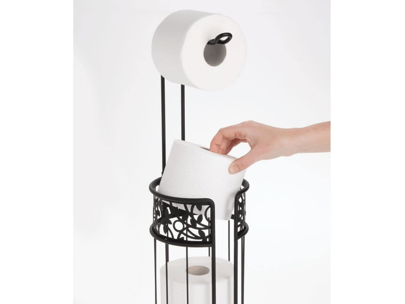  Porte-papier toilette sur pied en métal - porte-papier toilette moderne pour salle de bain - distributeur de papier toilette élégant - noir  - Conforama E