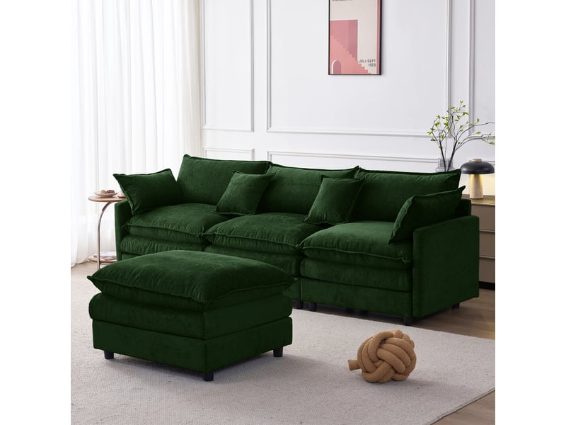  Canapé d'angle modulable vert 3 places avec méridienne - tissu chenille - 267x154x85 cm  - Conforama E