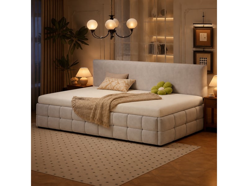  Lit banquette coffre 90x200 cm en velours gris clair avec dossier  - Conforama C