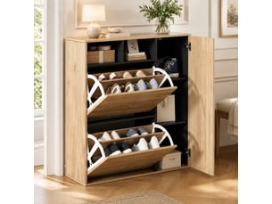 Meuble à chaussures avec 2 abattants, porte latérale, niches ouvertes et étagères réglables pour entrée 90 × 24 × 94 cm