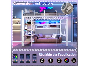 Lit mezzanine 140x200 cm <strong>ZOVIRA</strong>  <strong></strong> coloris blanc