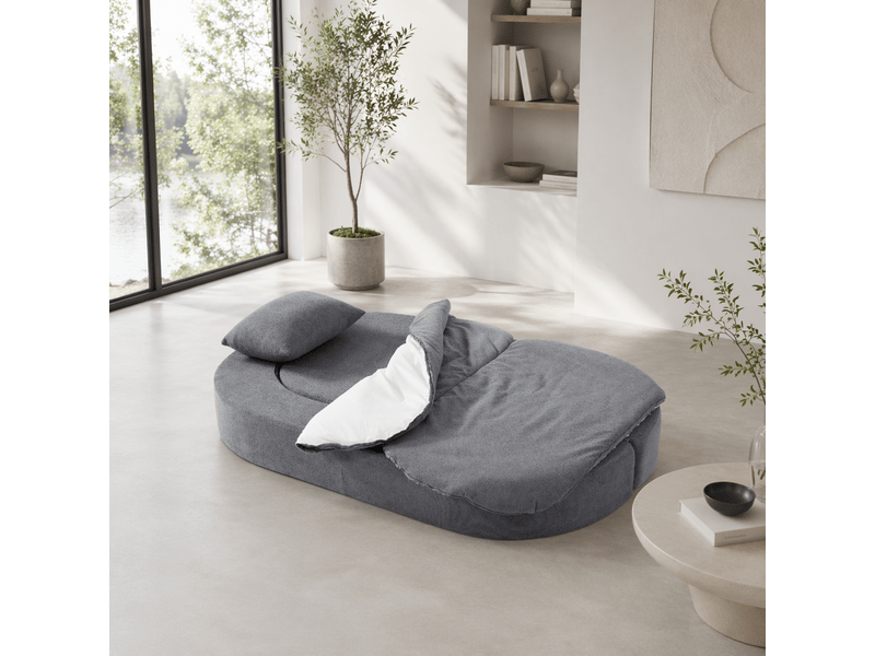  Chauffeuse convertible 2 places 130x200 cm, sans cadre rigide, mousse haute densité, 2 coussins, couverture 2-en-1, gris clair Morn Vibe - Conforama D