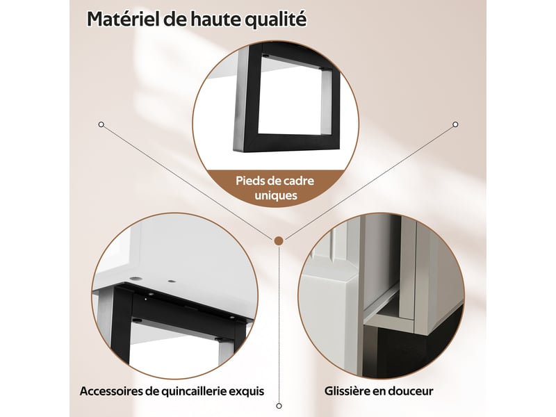  Meuble tv 170 x 35 x 47 cm, 3 tiroirs de rangement, plateau brillant, pieds en métal, design moderne, blanc et noir, rangement pour salon CARDUME ESTIVAL - Conforama E