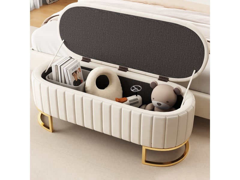 Banquette coffre 120 x 40 cm, coloris beige, tissu velours, rangement sous l'assise.  - Conforama D