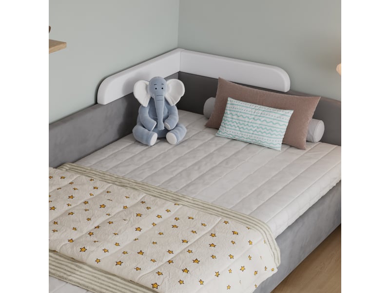  Lit enfant rembourré en velours gris 90 x 200 cm  - Conforama B