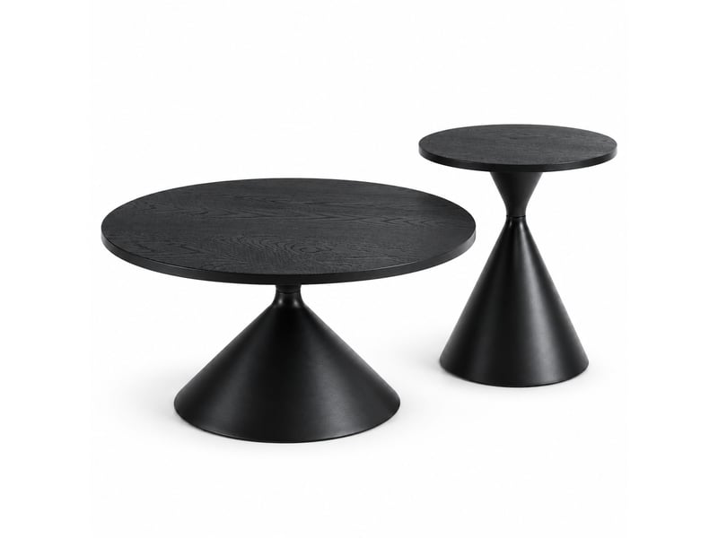  Lot de 2 tables basses gigognes rondes noir et design conique en métal solide  - Conforama A