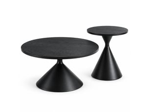 Lot de 2 tables basses gigognes rondes noir et design conique en métal solide