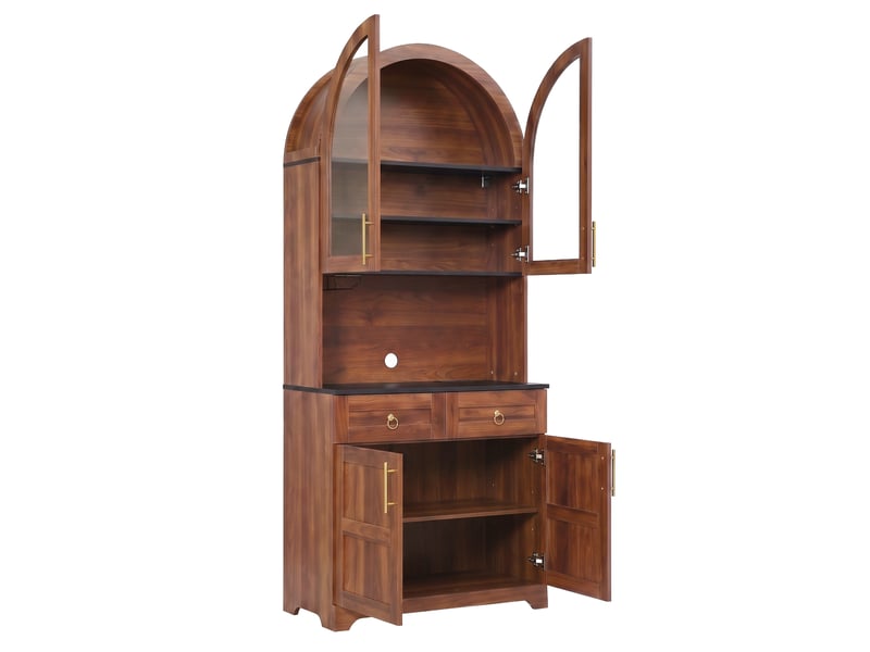  Buffet haut 80x40x180 cm avec led, prises usb et rangements, noyer  - Conforama D