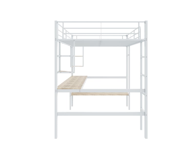  Lit mezzanine blanc 90x200 cm en métal avec bureau et bibliothèque intégrée  - Conforama E