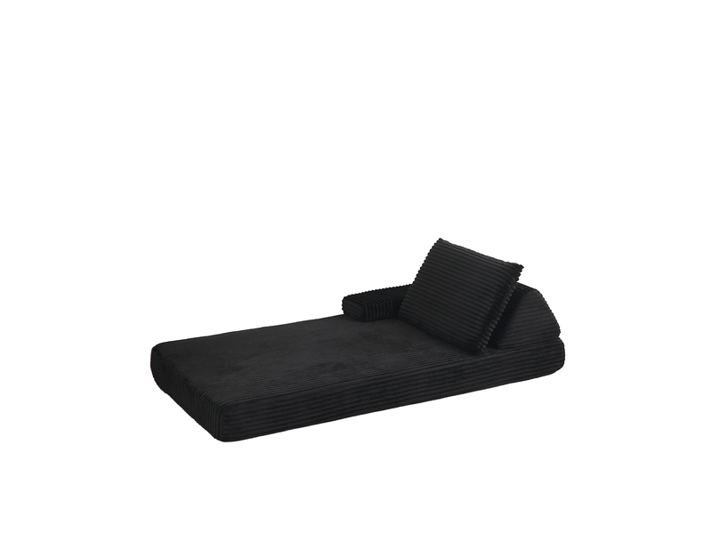  Canapé-lit en velours côtelé 211 cm, méridienne, avec dossiers triangulaires, accoudoirs amovibles, noir  - Conforama A