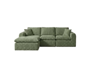 Canapé d’angle modulable 3 éléments vert, configuration 3-en-1 et couchage d’appoint, velours côtelé, 280 x 180 cm