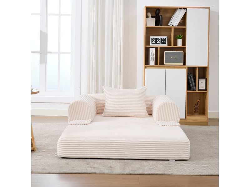  Fauteuil convertible 1 place en lit simple sans montage  - coussin inclus, velours côtelé beige  - Conforama C