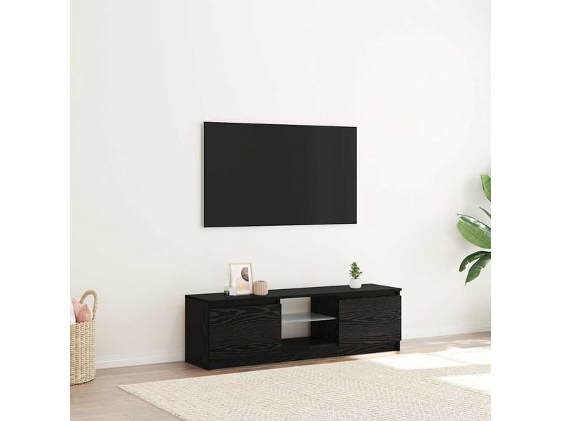  Meuble tv - banc tv - meuble de rangement avec éclairage led en chêne noir 120 x 30 x 36 cm bois d'ingénierie  - Conforama D