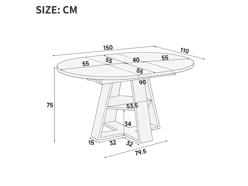  Table à manger extensible ronde 110 cm, 150 x 110 cm, mdf noir, 4 à 6 personnes  - Conforama C