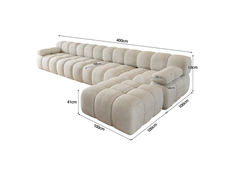  Canapé d'angle panoramique fixe 5 places en tissu blanc 400 cm, confort en mousse pour votre salon accueillant  - Conforama C
