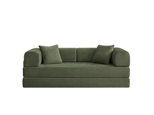 Canapé convertible en mousse avec 2 coussins - structure acier chromé, velours côtelé vert