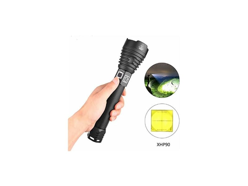  Lampe torche led,10000 lumens lampe de poche xhp90 ultra puissante ajustable zoomable étanche torche,lampe torche rechargeable usb,contient 218650 bat  - Conforama B