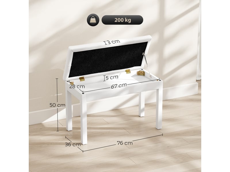  Tabouret de piano avec espace de rangement sous l'assise en cuir synthétique blanc mesurant 76 x 36 x 50 cm  - Conforama C