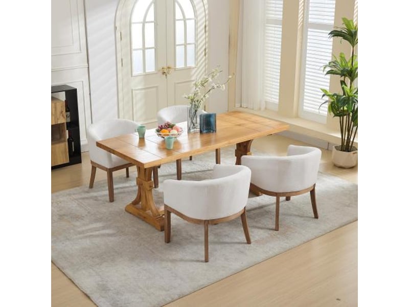  Chaises de salle à manger mid-century avec accoudoirs, lin beige et cadre bois naturel – vendue à l’unité de1891bg 19 po  - Conforama E
