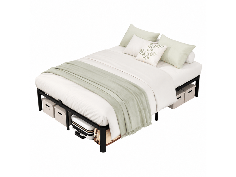 Lit 140 x 190 avec sommier, cadre de lit métallique, lit double, grande capacité de rangement sous le lit, structure robuste et silencieuse, antidérapant, charge maximale 500 kg, noir - Conforama A