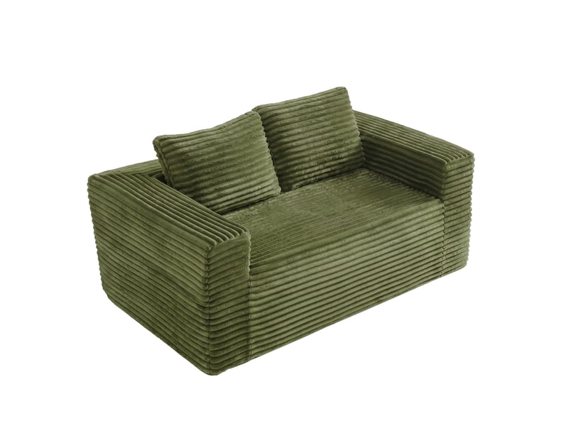  Canapé droit 2 places en velours côtelé vert, 160 x 88 x 58 cm, sans montage, livré compressé, pour le salon, mousse haute densité, format compact CARDUME ESTIVAL - Conforama A