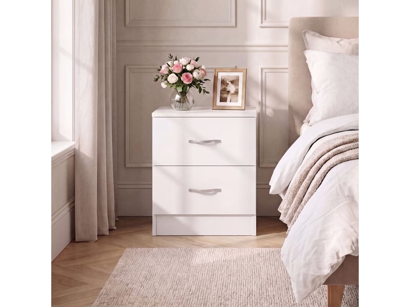  Table de chevet riano, commode de nuit, chambre, 47x40x36cm, set de 2, 2 tiroirs, blanc 3332400 - Conforama W