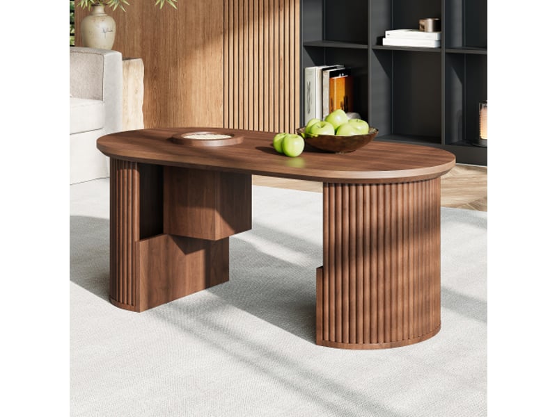 Table basse bois de noyer moderne rétro – texture verticale, dimensions 105 x 50 x 46,5 cm - Conforama E