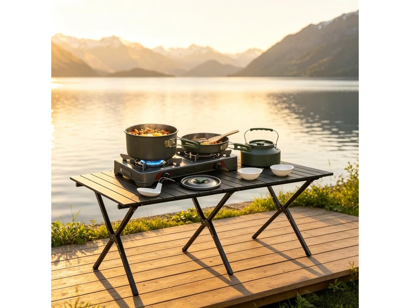  Set de cuisine de camping,11 pièces avec sac de rangement,aluminium,gris  - Conforama B