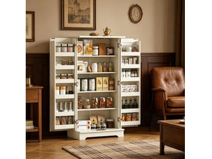 Buffet de cuisine modenvie 60 x 40 x 120 cm 2 portes avec étagères réglables mdf et panneaux de particules coloris crème aspect bois