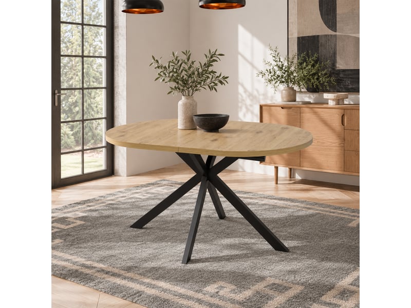  Table extensible ovale 120–160 × 80 cm, bois naturel et pieds métal Fay Lum - Conforama R