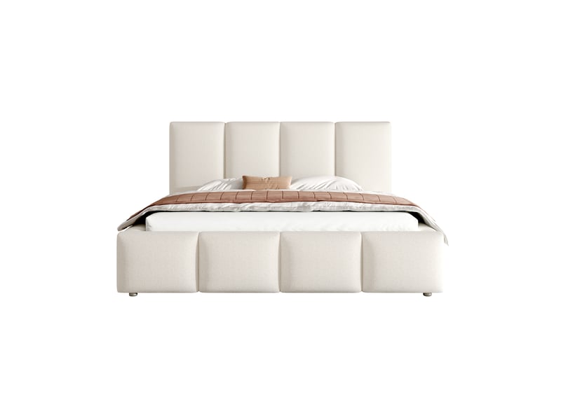  Lit double rembourré 180x200 cm blanc en bouclé avec rangement hydraulique et sommier  - Conforama A