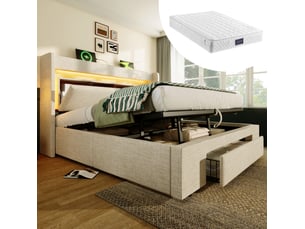 Lit coffre 140x200 cm <strong></strong>  <strong></strong> coloris beige