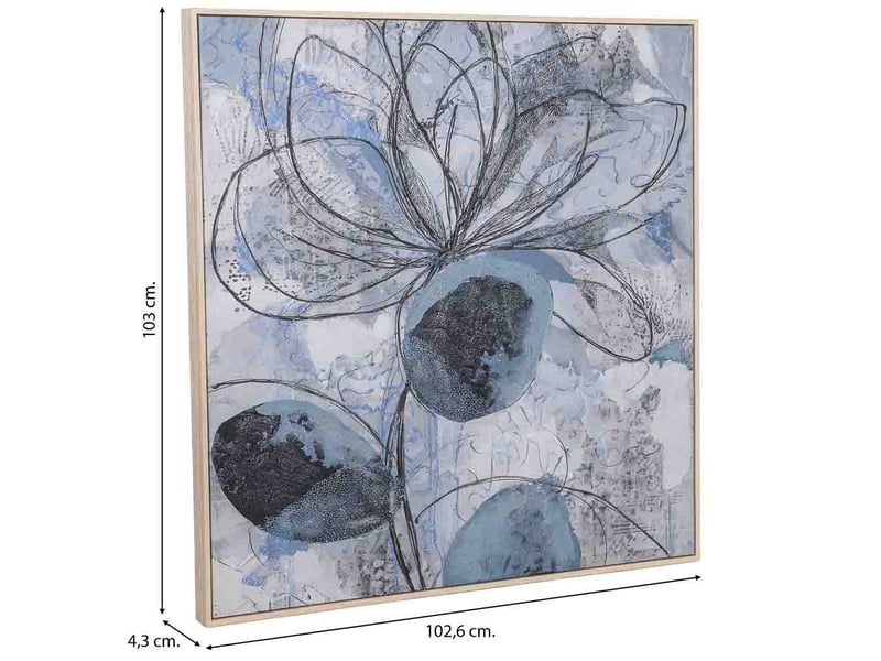  Tableau peint à la main avec cadre en bois bleu marine 103x4x103h cm  - Conforama C
