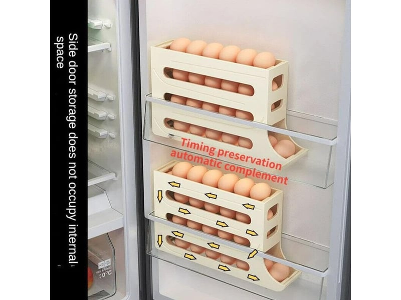  Boîte à œufs empilable avec couvercle transparent – distributeur automatique pour frigo, 14 œufs, couleur beige  - Conforama C