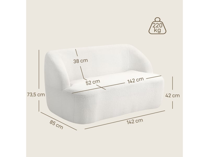  Canapé 2 places, canapé de salon, crème, pour salon, pour chambre, en tissu polaire  - Conforama A