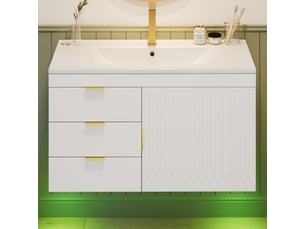 Meuble vasque mural blanc 76 cm avec lavabo, led, appli et soft-close