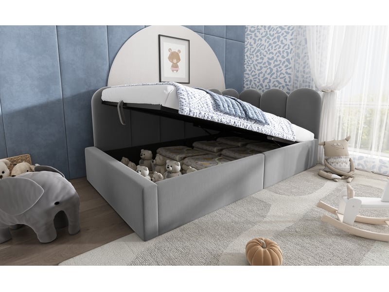 Lit coffre 90x200 cm - lit banquette coffre avec sommier métal et système hydraulique, design contemporain, velours gris, sans matelas - Conforama D