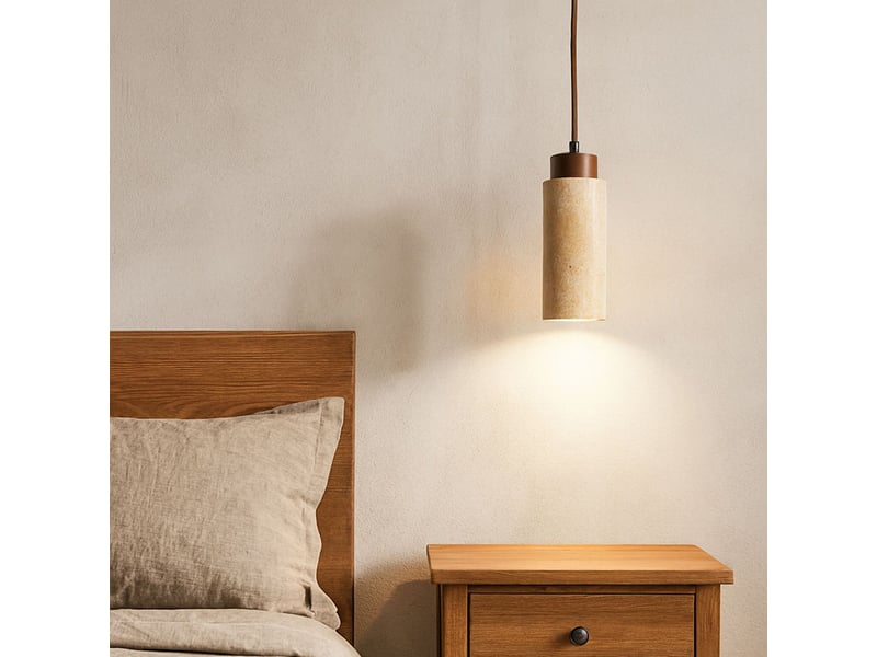  Suspension en travertin et bois effet noyer iris  - Conforama E