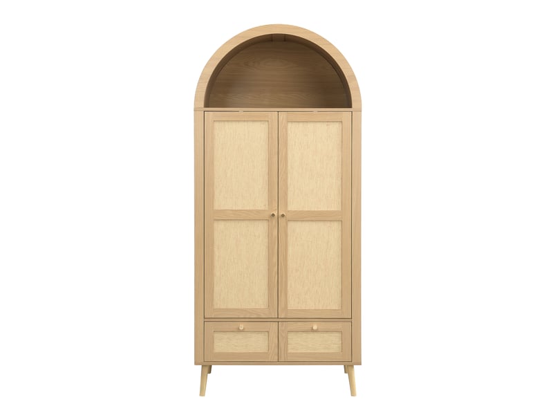  Armoire 2 portes avec 2 tiroirs 80 x 55 x 180 cm – chêne et beige – penderie, niche ouverte et style arqué  - Conforama D